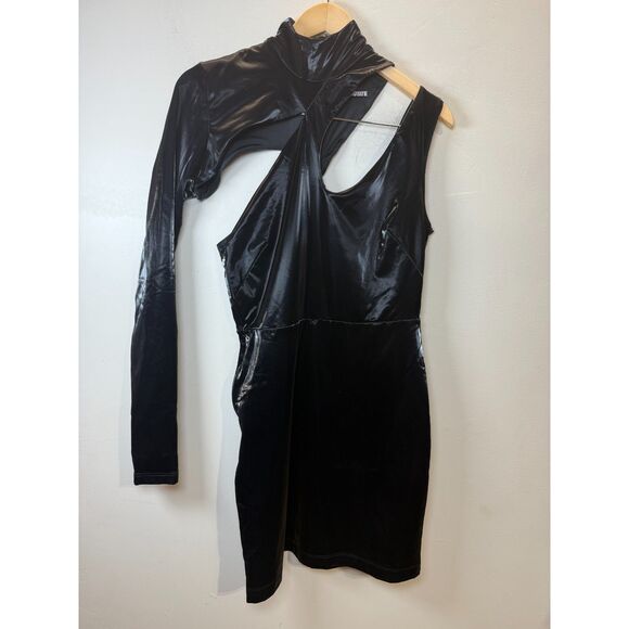 ROTATE BIRGER CHRISTENSEN Fallem Cutout Vinyl Mini Dress Women’s Size 6 Black - Picture 3 of 10